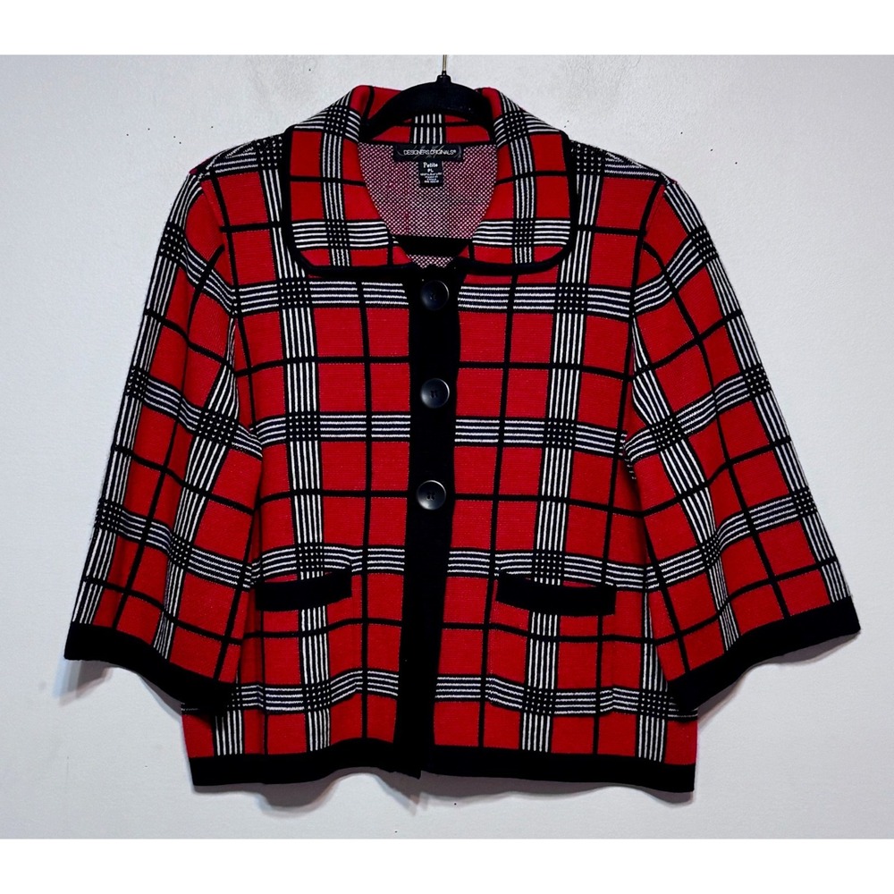 Vintage Y2K Red Windowpane Plaid Sweater‎ Size Petite Large Retro Prep Coquette